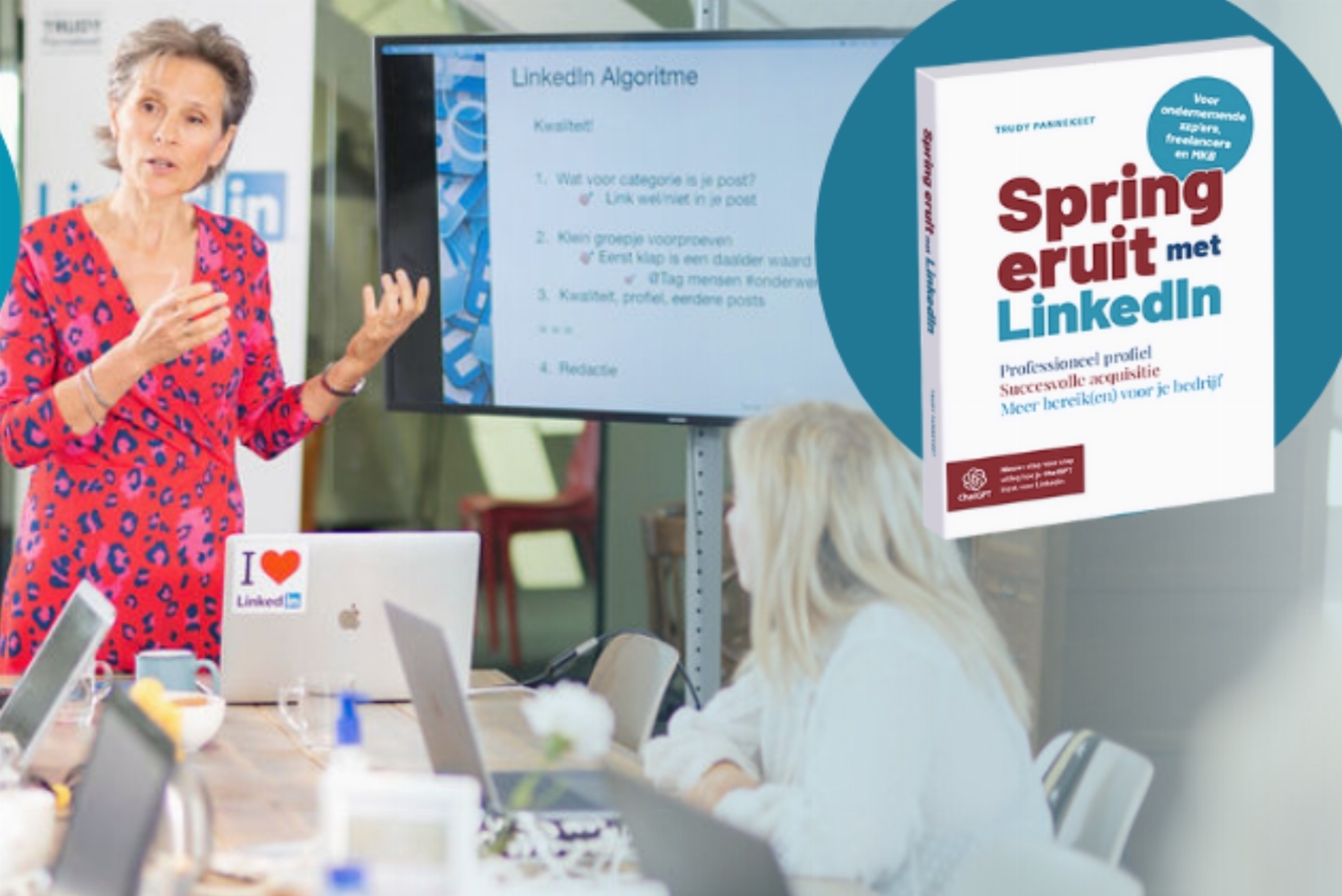 Je kan vanaf 6 oktober zelf aan de slag met dit praktische LinkedIn handboek Spring eruit met linkedin. 